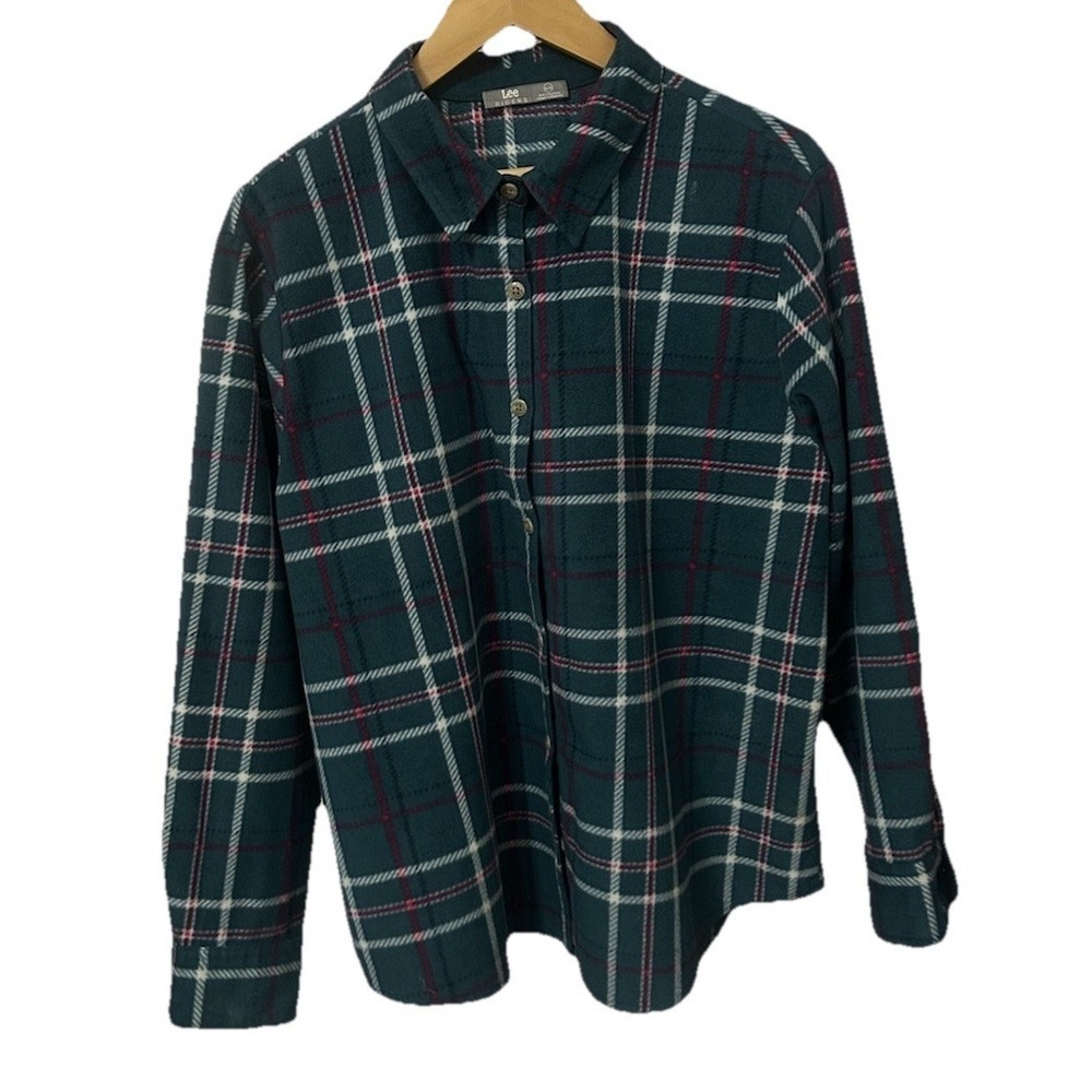 Lee Rider Flannel Shirt Jacket Women XL Fleece Lined Shacket Green Red Plaid